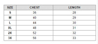 Size chart for I Love You Graphic Crew Neck Sweatshirt