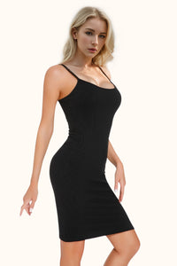 Side view of Black Basic Bae Full Size Built-In Shapewear Scoop Neck Sleeveless Dress