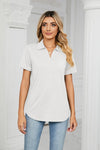 White Curved Hem Johnny Collar Polo Shirt