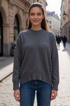 Front view of gray Basic Bae Round Neck Dropped Shoulder Sweater