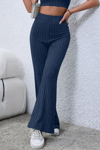 Blue Basic Bae Full Size Ribbed High Waist Flare Pants