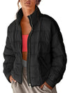 Pocketed Plaid Quilted Zip Up Winter Coat