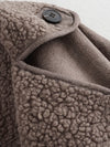 Close up view of collar on Collared Neck Long Sleeve Plush Jacket