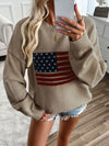 Devine US Flag Round Neck Long Sleeve Knit Top