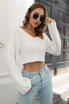 Cropped V-Neck Flare Sleeve Knit Top