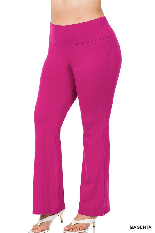 PLUS PREMIUM COTTON FOLD OVER YOGA FLARE PANTS