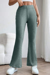 Green Basic Bae Full Size Ribbed High Waist Flare Pants