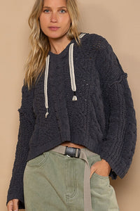 POL Cable Knit Hooded Chenille Sweater