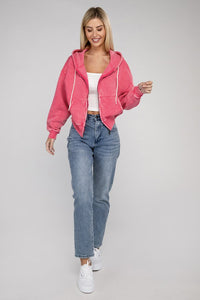 Crop zip up hoodie pink