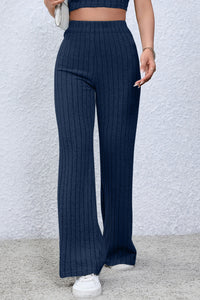 Blue Basic Bae Full Size Ribbed High Waist Flare Pants