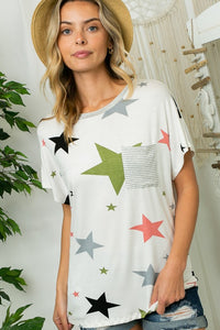 PLUS STAR STRIPE JERSEY POCKET TOP