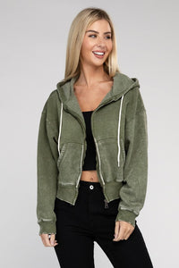 Acid Wash Fleece Cropped Zip-Up Hoodie clothes rating