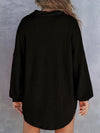 Back view of black Waffle-Knit Dropped Shoulder Long Sleeve Sweatshirt