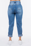 Back view of American Bazi High Waist Pleated Waist Mom Jeans