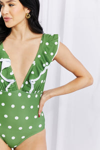 Moonlit Dip Ruffle Plunge Swimsuit in Mid Green for spring