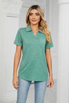 Green Curved Hem Johnny Collar Polo Shirt