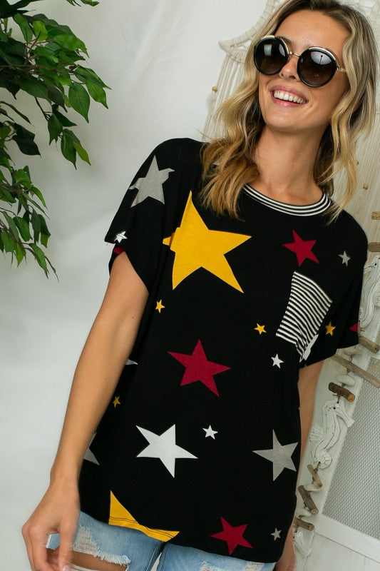 PLUS STAR STRIPE JERSEY POCKET TOP