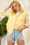 Yellow WRINKLED GAUZE BUTTON DOWN SHIRT WITH ROUGH EDGING