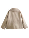 Back view of beige Collared Neck Long Sleeve Plush Jacket