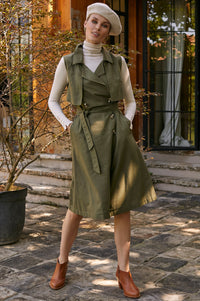 Green Arden Belted Vest Trench 