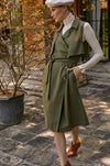 Full view of green Arden Belted Vest Trench 