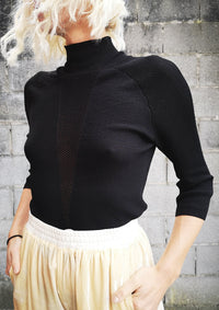 close up view of WINTER SHIRT TURTLENECK STRETCH - KNIT TRANSPARENT black