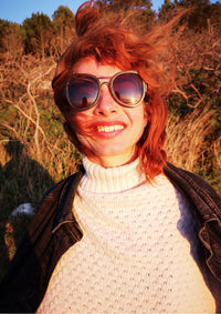 close up view of woman in SWEATER TURTLENECK - KNIT PEARL beige