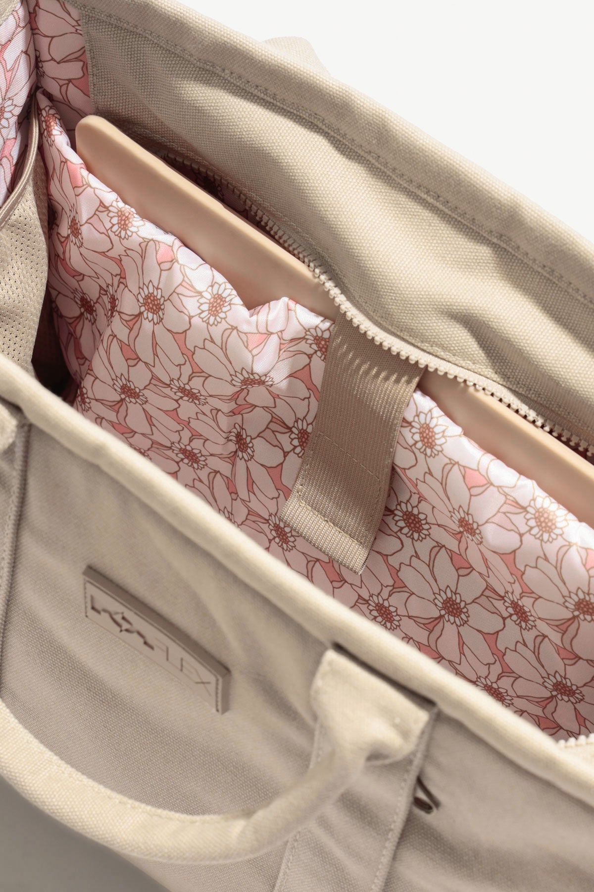 view of inside pocket Sloane Tote - Taupe