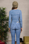 Back of CABLE KNIT CROP SWEATER-denim