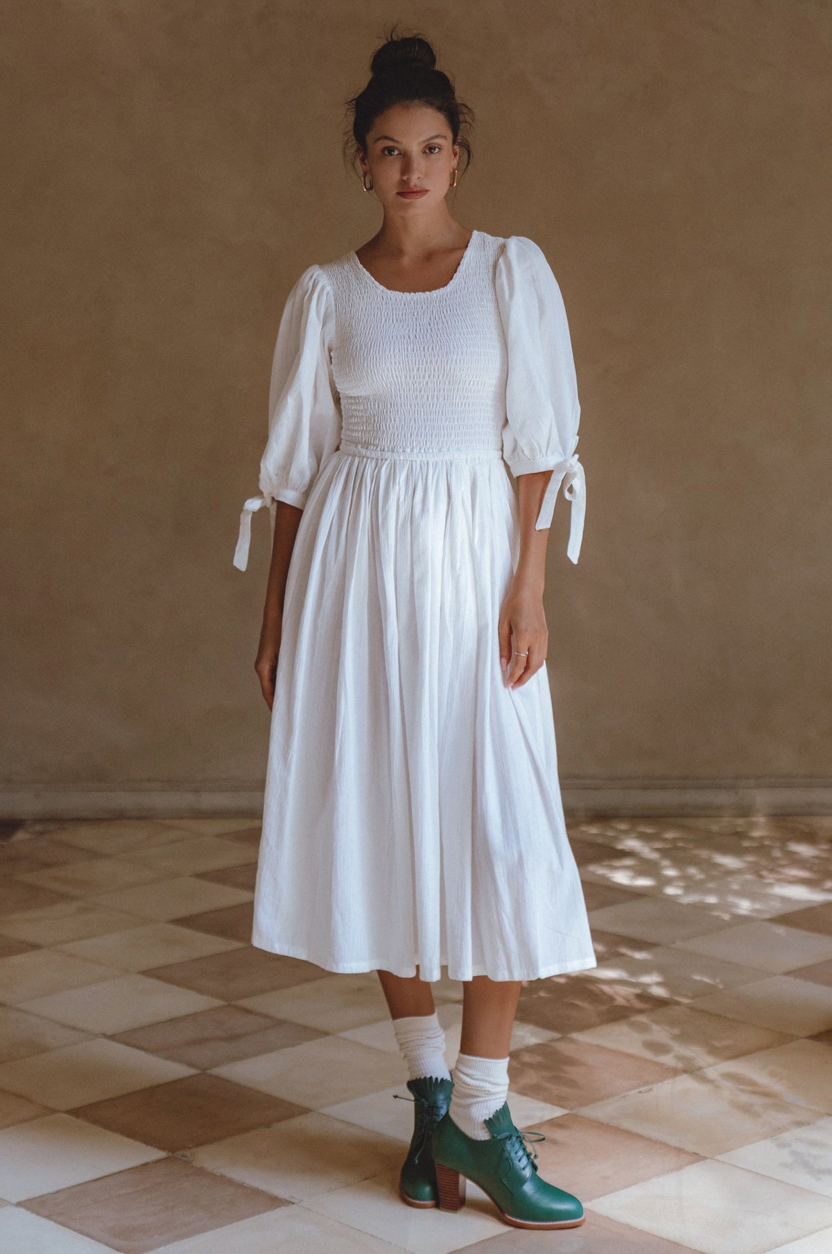 Freya Smocked Linen Midi Dress 