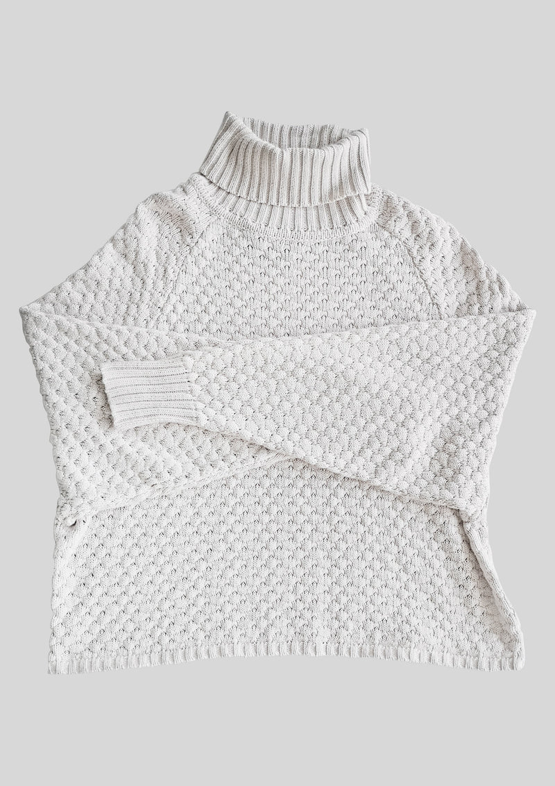 front view of SWEATER TURTLENECK - KNIT PEARL beige