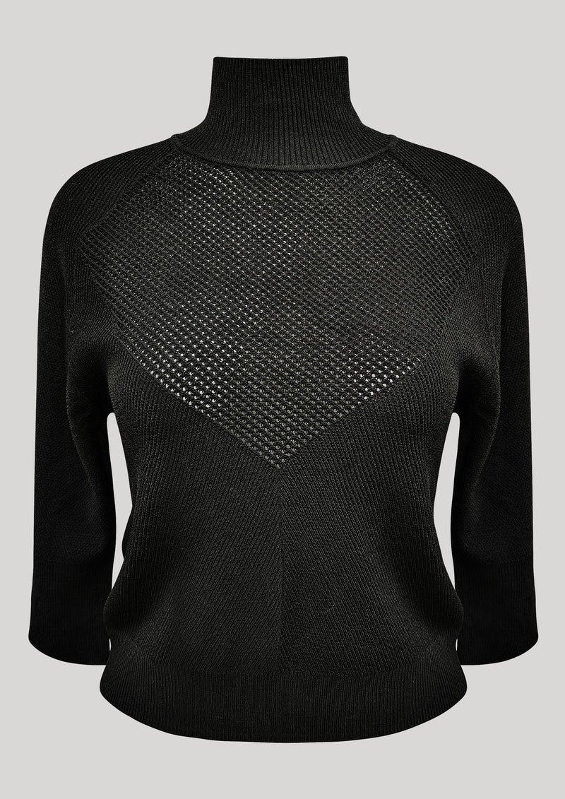 close up view of WINTER SHIRT TURTLENECK STRETCH - KNIT TRANSPARENT black