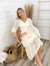 Cream Womens Lace Long Sleeve V Neck Fall Maxi Dress