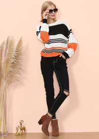 Cute Drop Shoulder Striped Knit Sweater