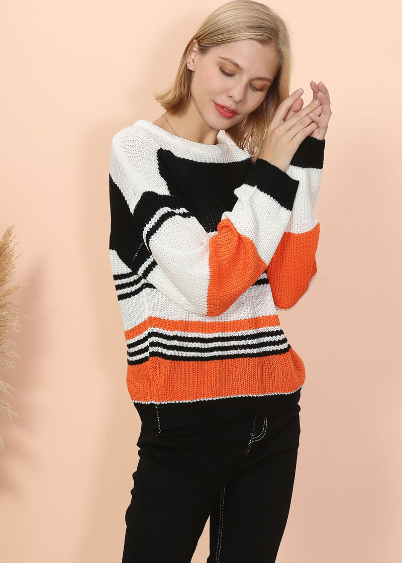 Drop Shoulder Striped Knit Sweater for chilly days