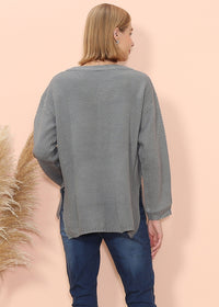 Back of gray sweater