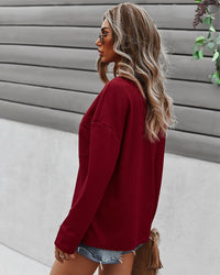 Faux Button Placket Sweater