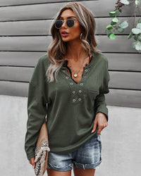 Faux Button Placket Sweater