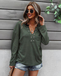 Faux Button Placket Sweater for summer