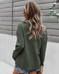 Green Faux Button Placket Sweater