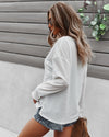 White Faux Button Placket Sweater