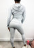 Gray Three-Piece Hooded Zip Jacket, Sports Bra, and High-Rise Leggings Set 