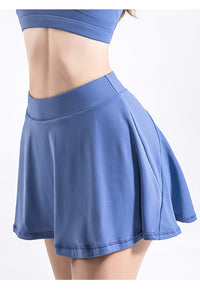 Side view of Mini Ruffled Flounce Lined Circle Tennis Skirt