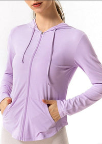 Breathable Active Drawstring Zip-Up Hoodie Jacket-purple