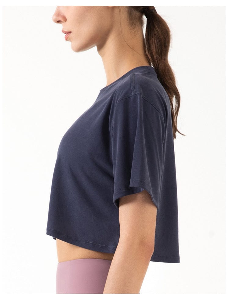 Left side High Neck Cropped Boxy Fitness Tee