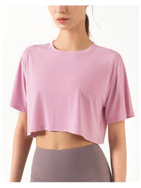 Pink High Neck Cropped Boxy Fitness Tee