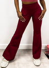 Burgundy Hip Sculpting High Rise Flared Yoga Pants with Pockets