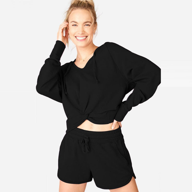 Black Knot Twist Front Cropped Hoodie