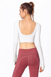 White Low-Scoop Back Long Sleeved Cropped Shirt 