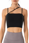 Asymmetrical Cut-Out Strappy Longline Sports Bra Tank-black